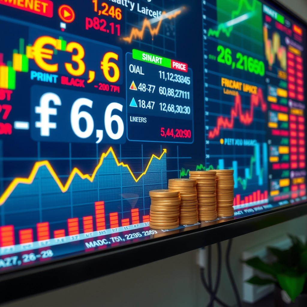 Konzeptionelle Darstellung der Inflation in Schwellenländern mit Währungssymbolen, Preisdiagrammen und wirtschaftlichen Indikatoren auf einem modernen digitalen Display